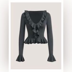 Brand New Elegant Dark Grey Ruffle Top